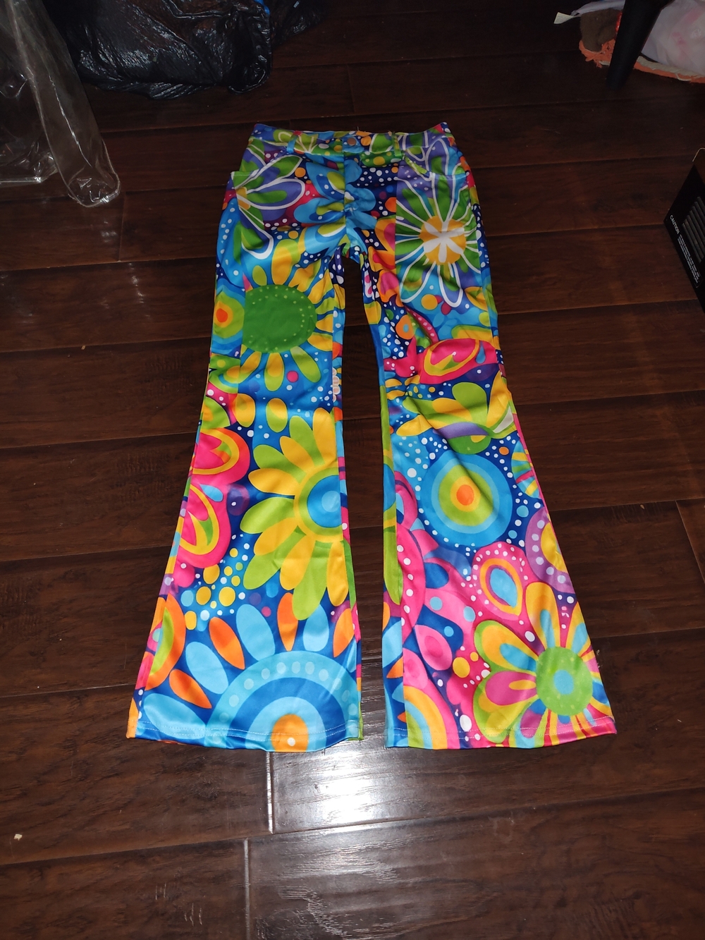 Bright Floral Bell-Bottom Hippy Boho Pants - Multicolor
